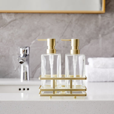 Home Decor 3 - Piece Glass Soap Dispenser Set with Metal Storage Caddy - Melillo EnterprisesBathBathroom Accessories & ScalesGo to